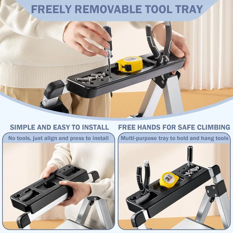 XinSunho Retractable Handgrip Folding Step Stool with Anti-Slip Wide Pedal